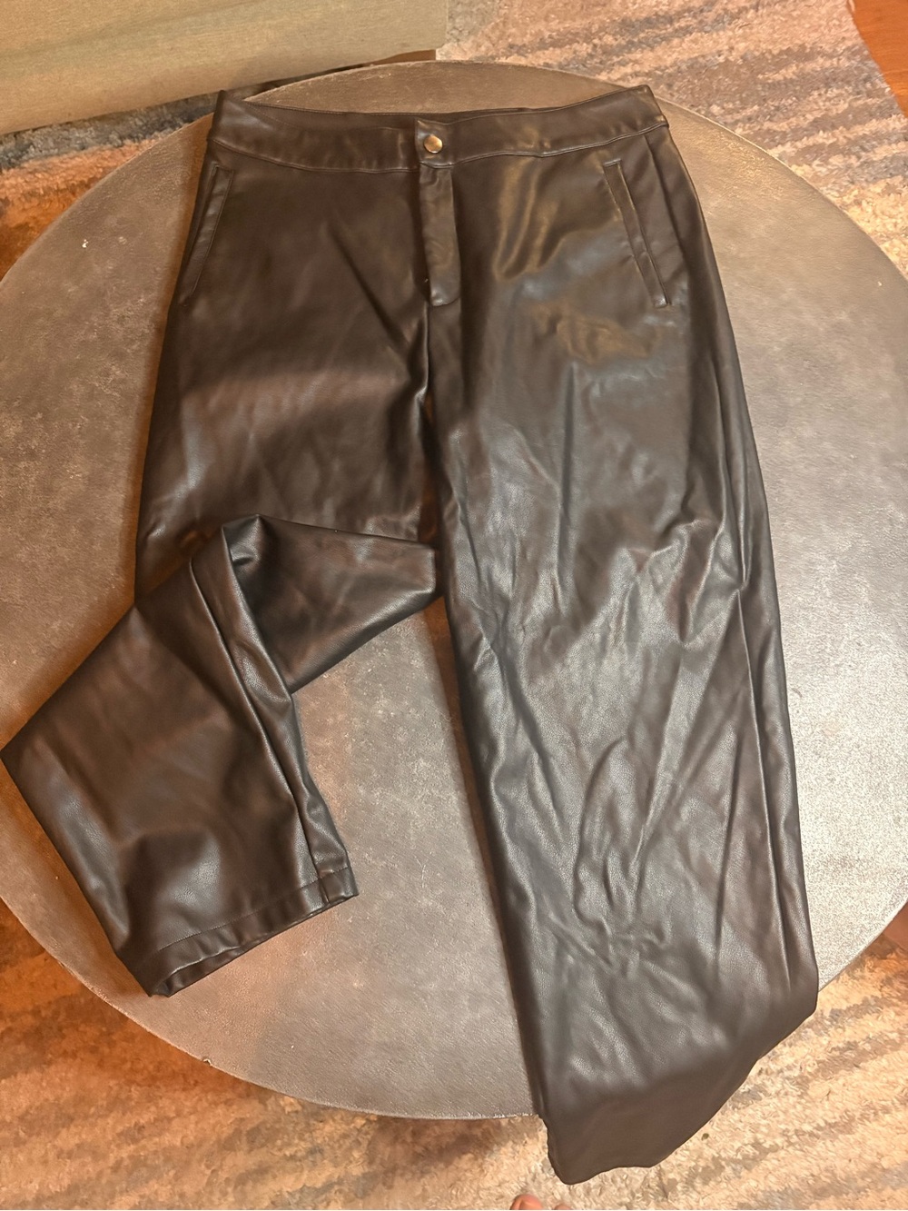21 Saints Faux Leather Straight Leg Pants — Black